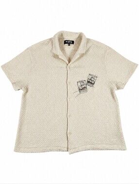 San Francisco Work Shirts XL Cream Crochet Camp Shirt Whiskey Embroidered